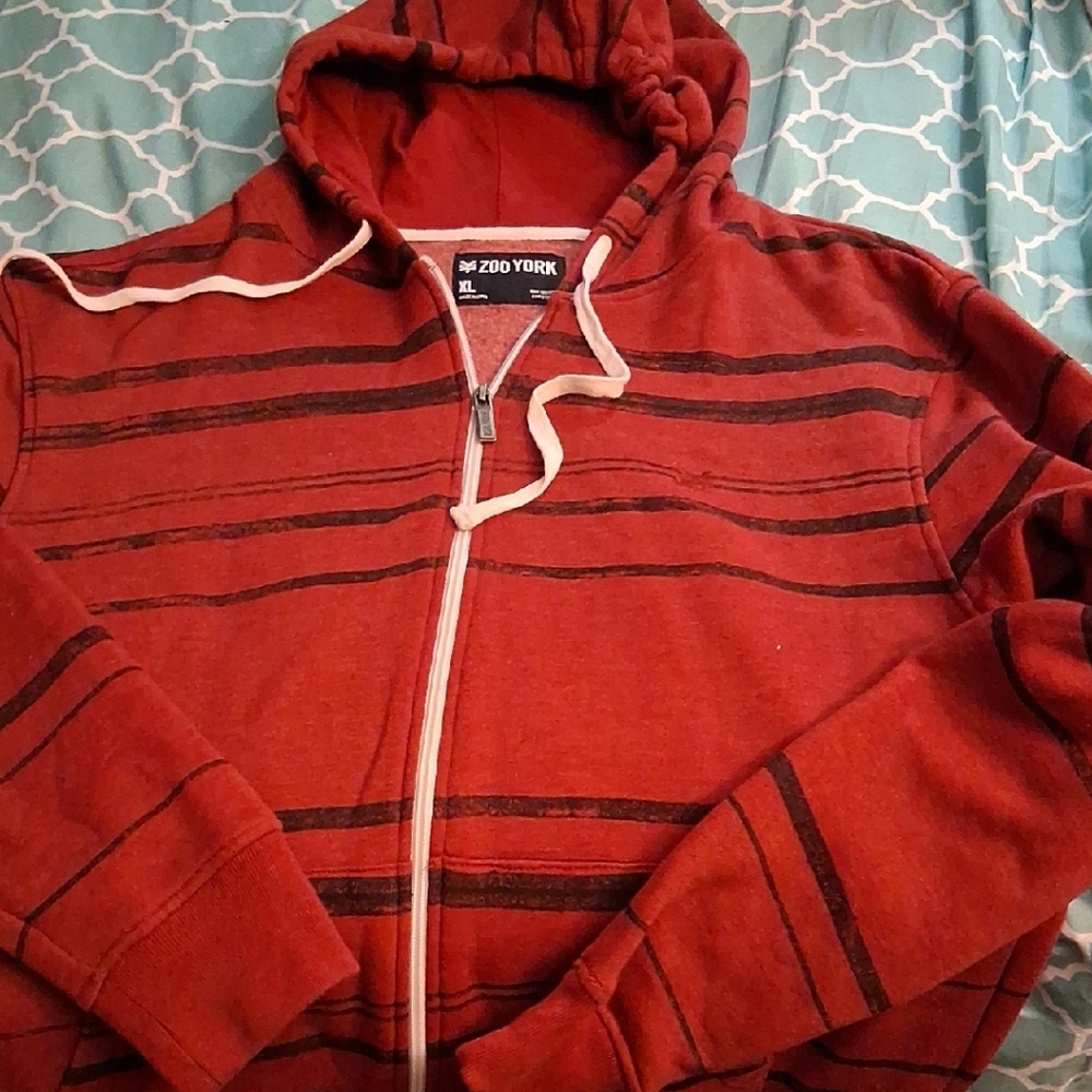 Zoo York Men's Red and Black Zip-Up Hoodie